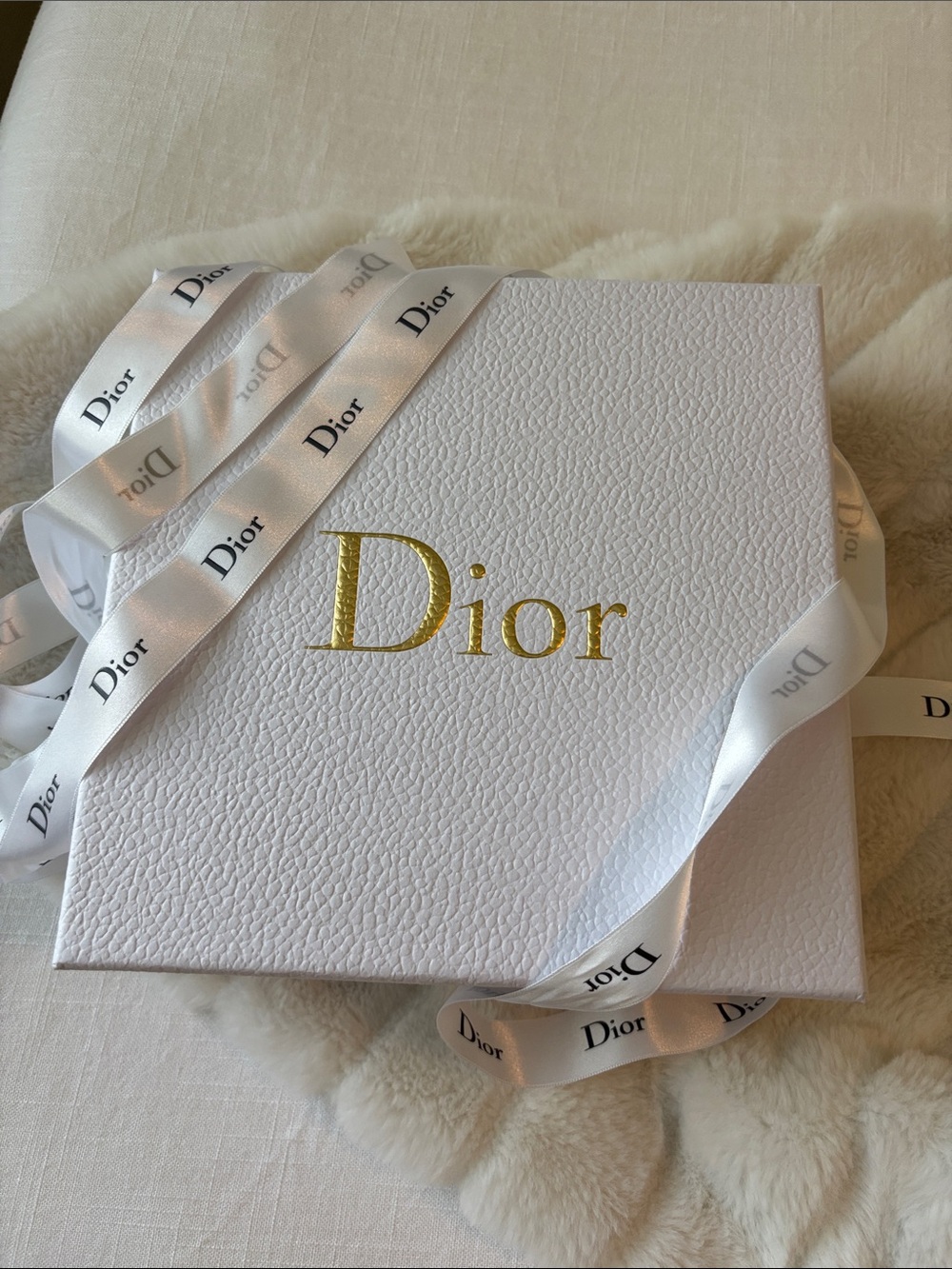 Dior White Gift Box with Gold Logo and Branded White Ribbon- Authentic from Dior